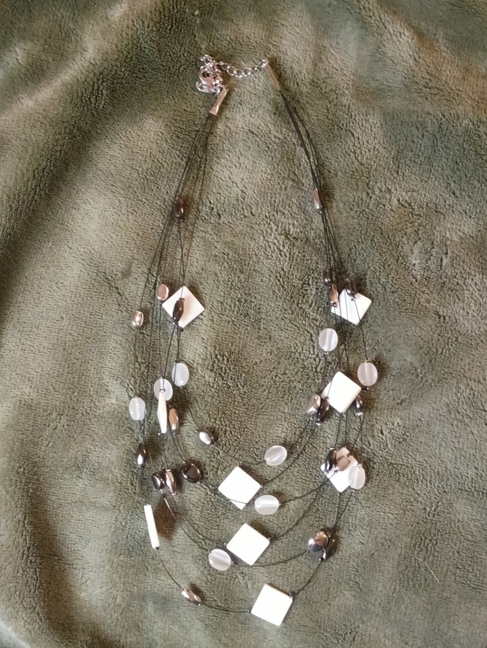 Lia Sophia Silver and White Multi-Strand Disc & Square Necklace